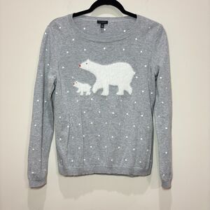 Talbots Polar Bear Sweater M Gray Polka Dots Crewneck Apres Ski Festive Holidays